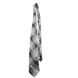 Paul Dione Mens Silk Necktie Grey Black Blue Diagonal Striped Classic Tie